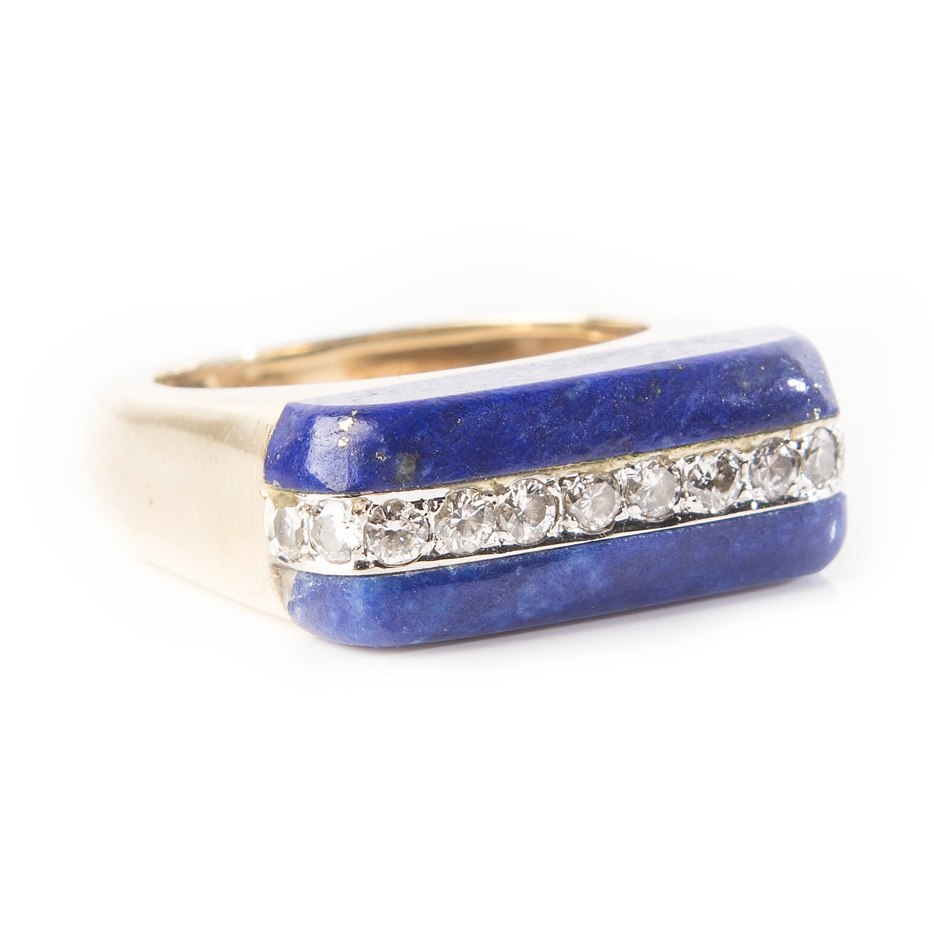 18K Yellow Gold Lapis Lazuli and Diamond Saddle Ring