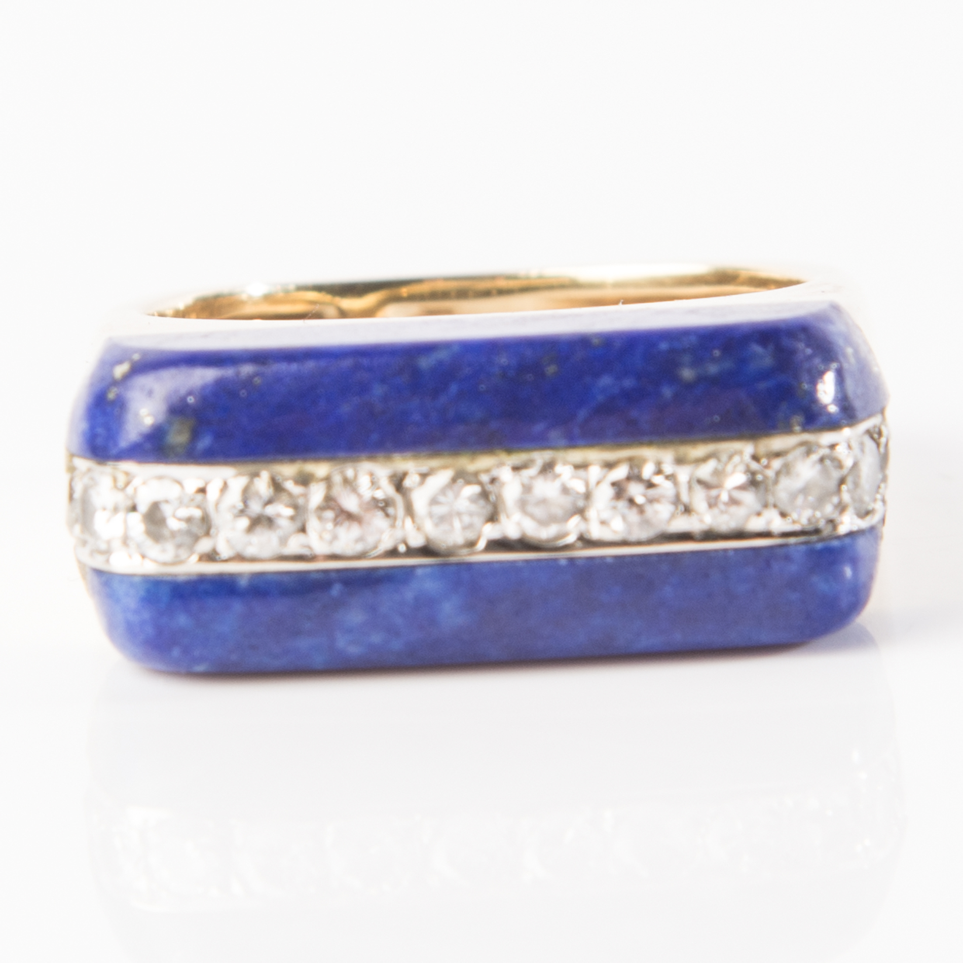 18K Yellow Gold Lapis Lazuli and Diamond Saddle Ring