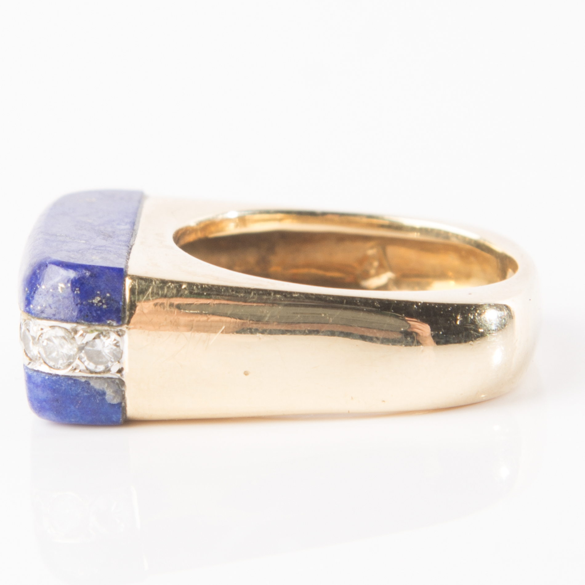 18K Yellow Gold Lapis Lazuli and Diamond Saddle Ring