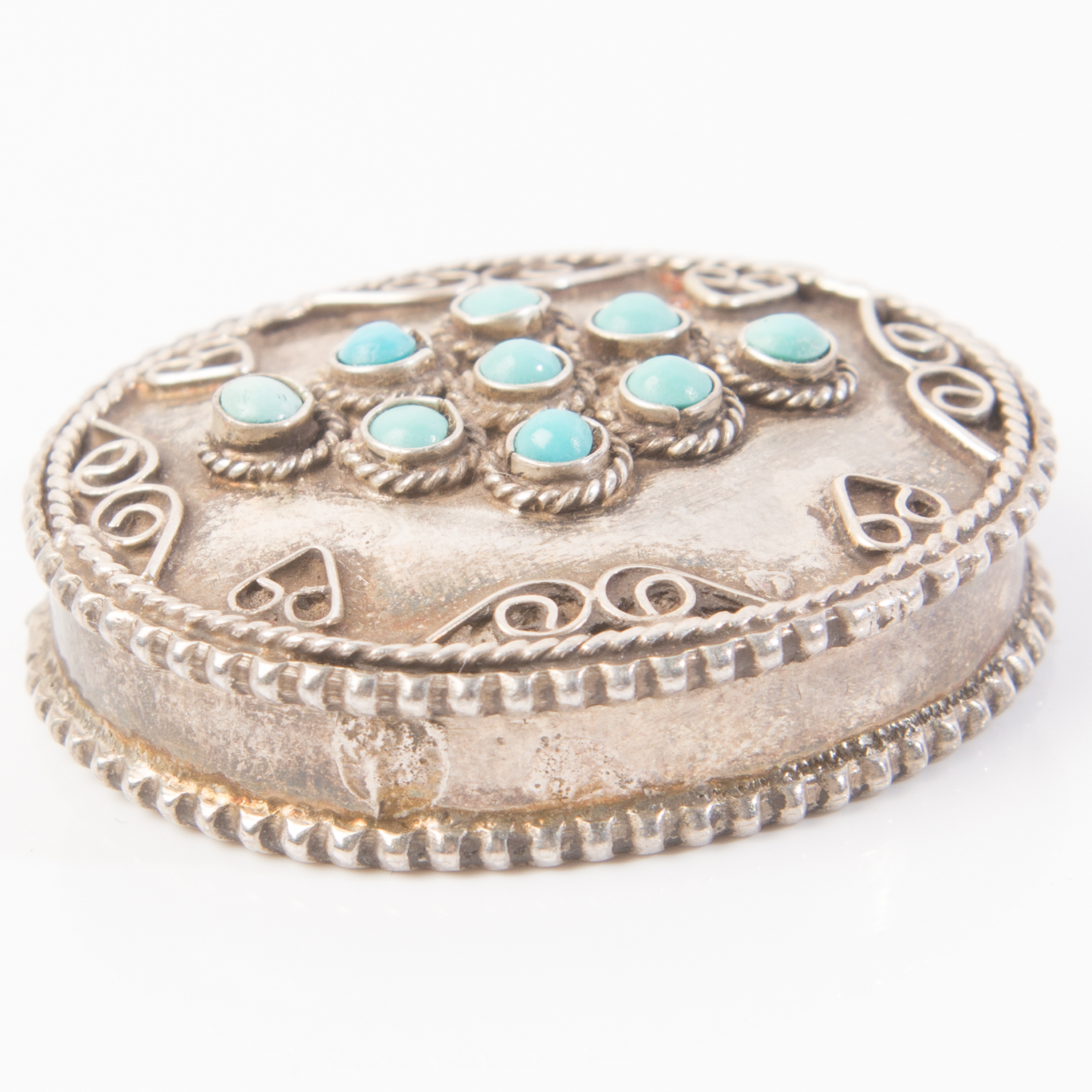 Sterling and Turquoise Native American Style Pillbox