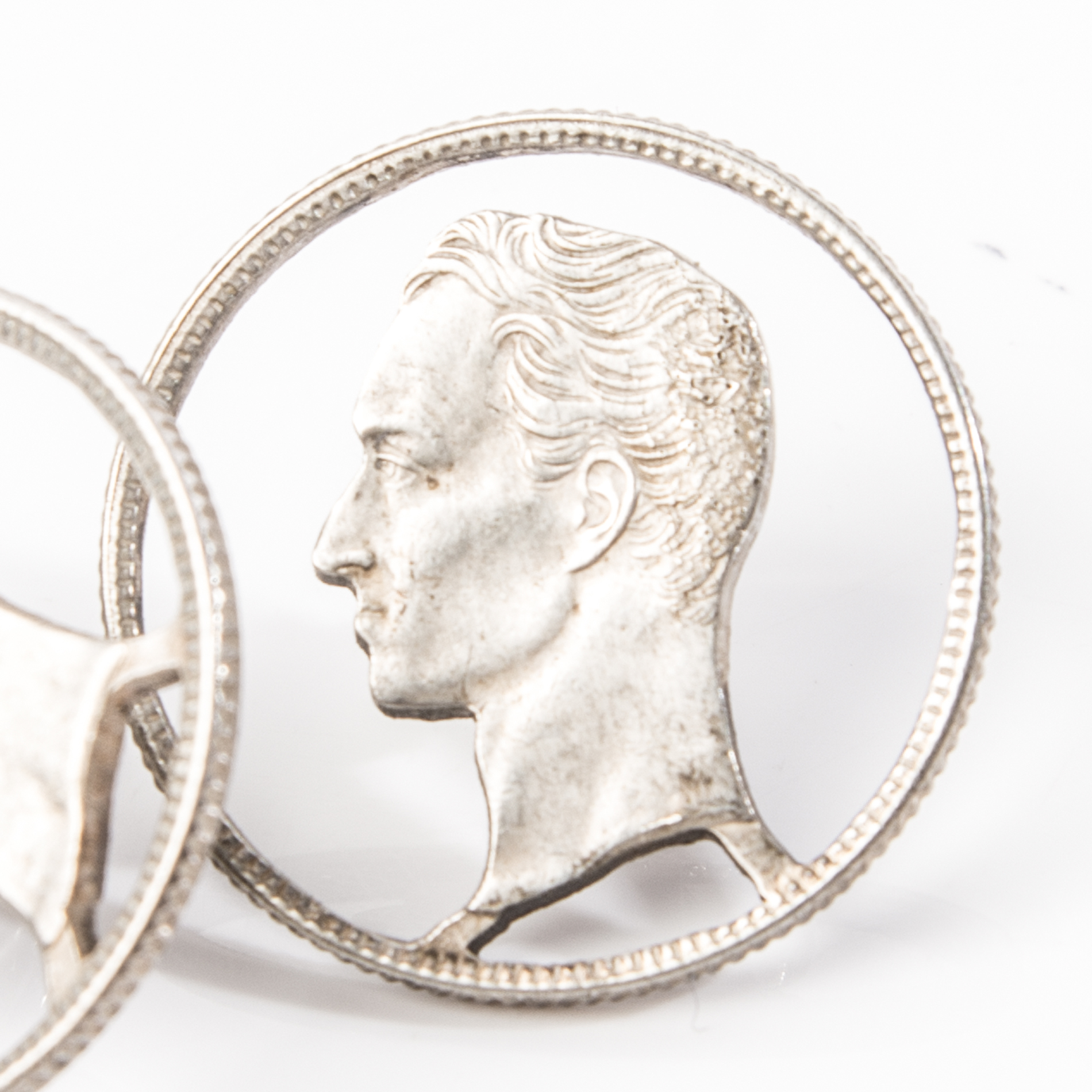 Venezuelan Silver Simon Bolivar Cut-Out Coin Earrings