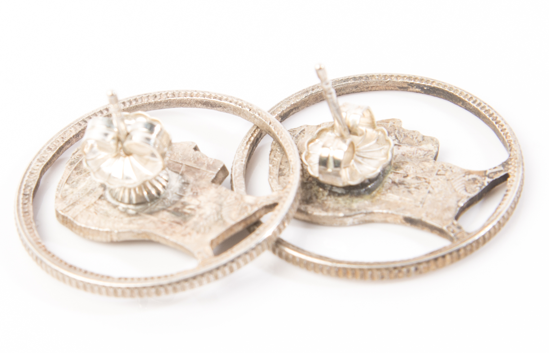 Venezuelan Silver Simon Bolivar Cut-Out Coin Earrings