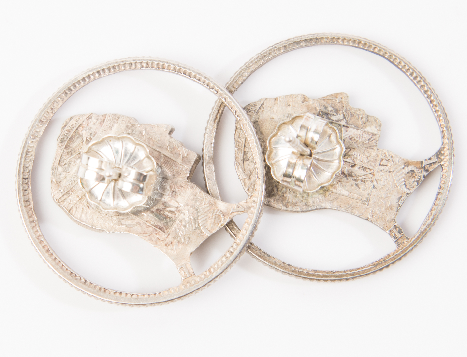 Venezuelan Silver Simon Bolivar Cut-Out Coin Earrings