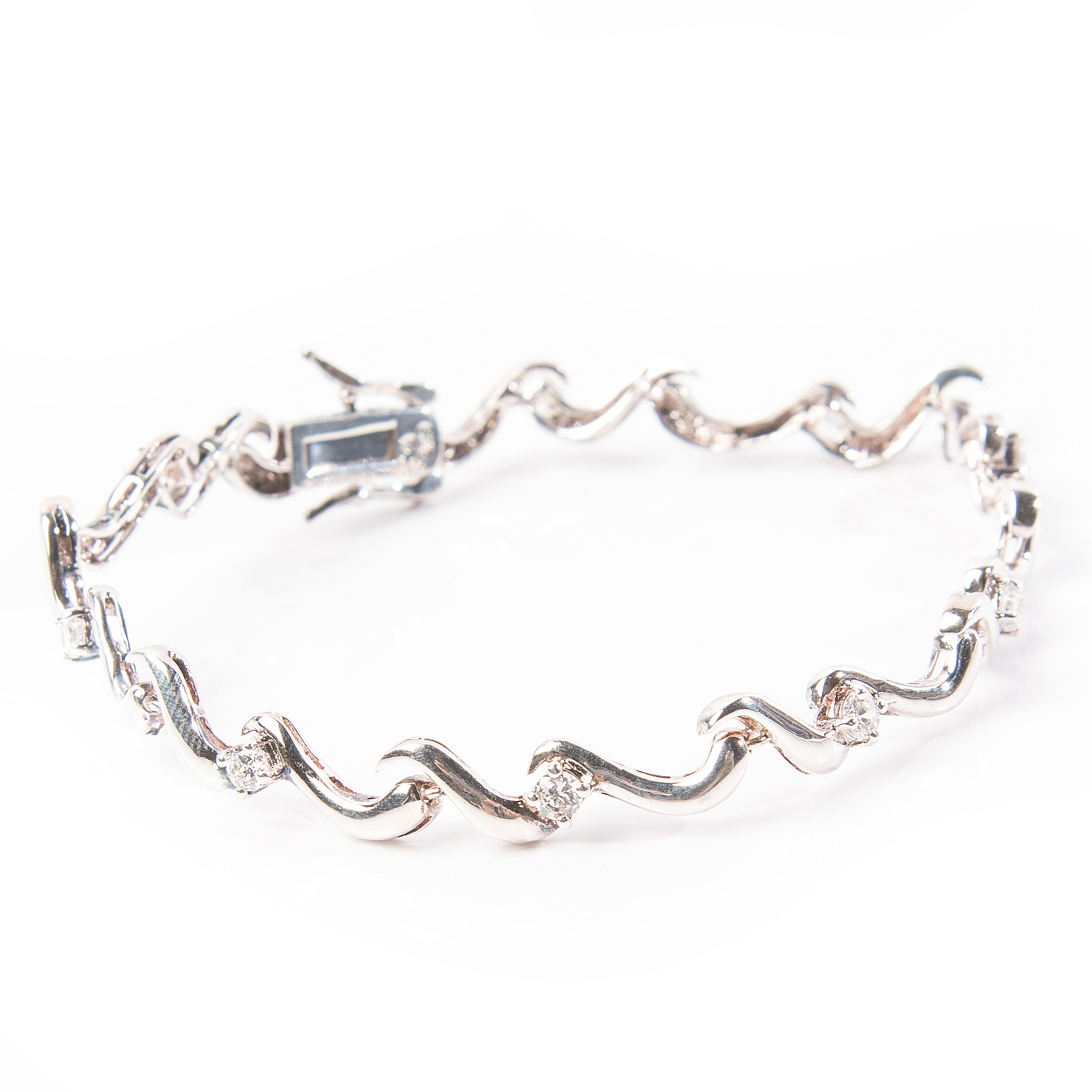 Sterling Silver and Cubic Zirconia Wave Bracelet