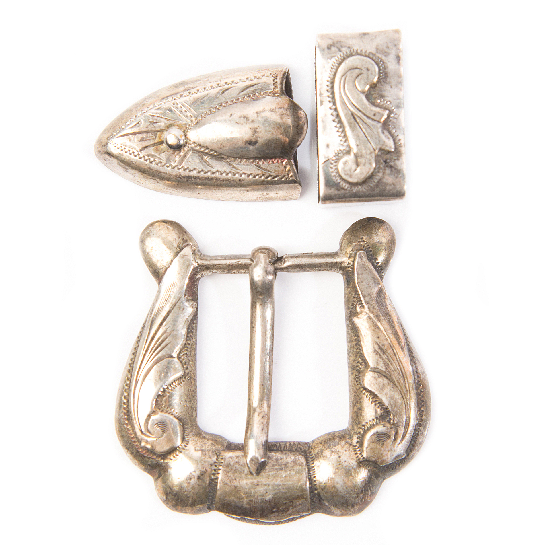 Sterling Silver Southwestern Style Belt Buckle and Tips