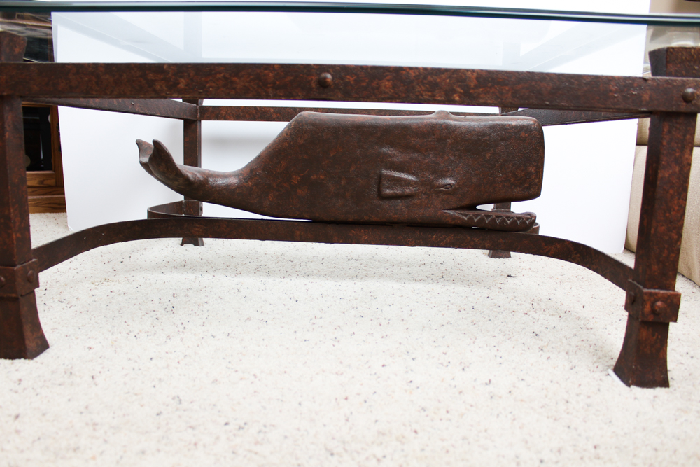 Glass Top Coffee Table with Whale