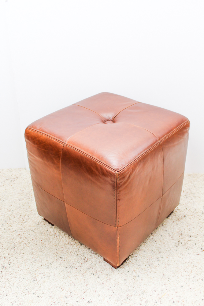 Pottery Barn Leather "Sullivan" Cube Ottoman