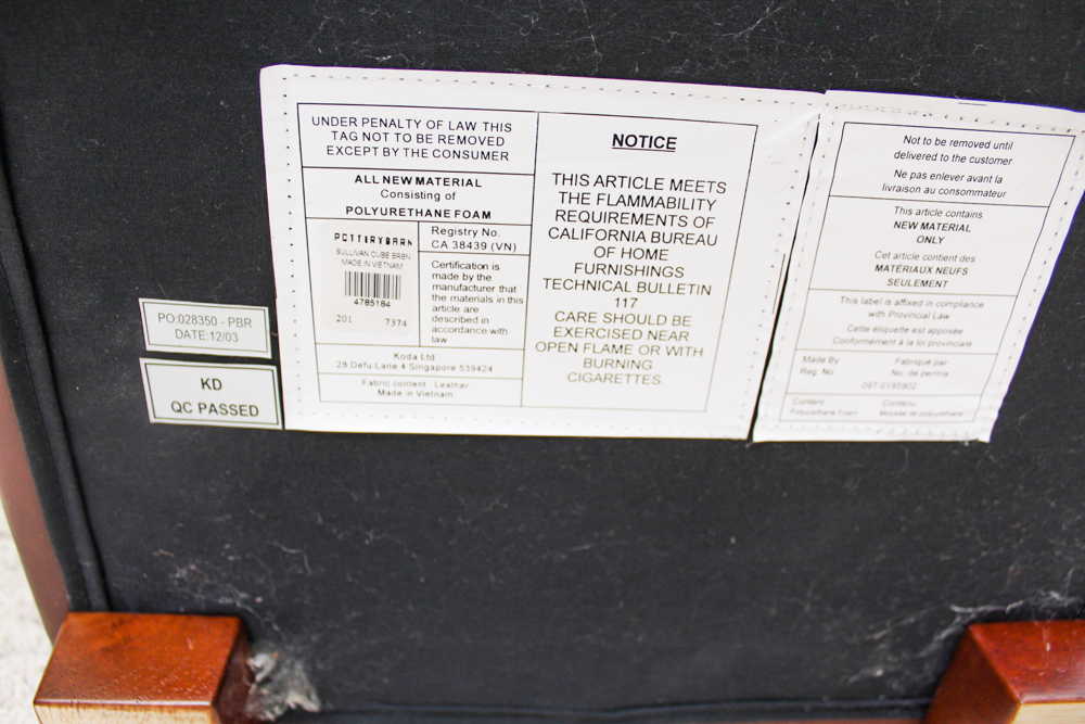 Pottery Barn Leather "Sullivan" Cube Ottoman