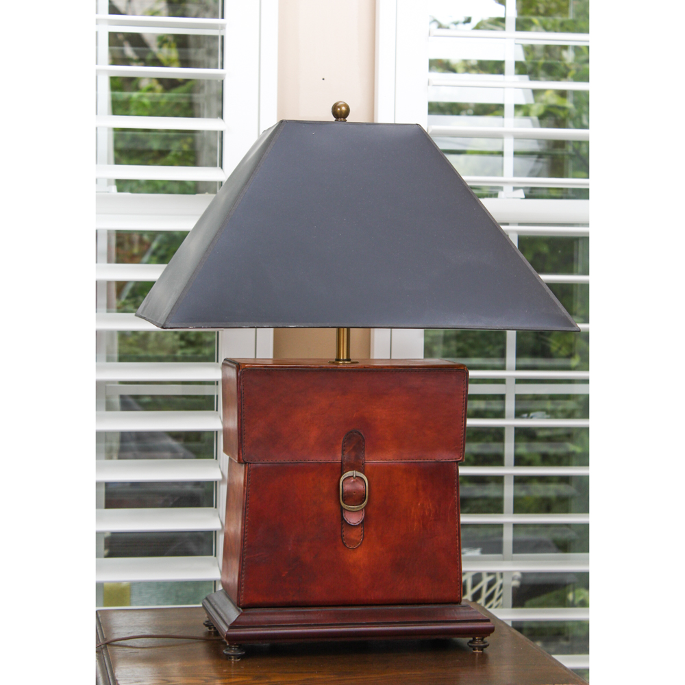 Table Lamp with Leather Satchel