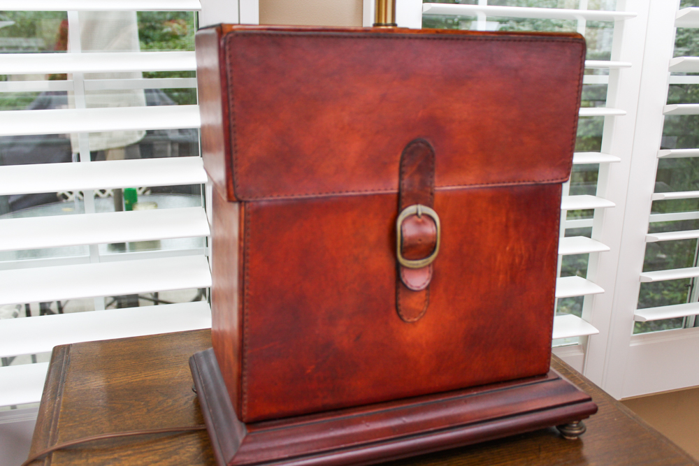 Table Lamp with Leather Satchel