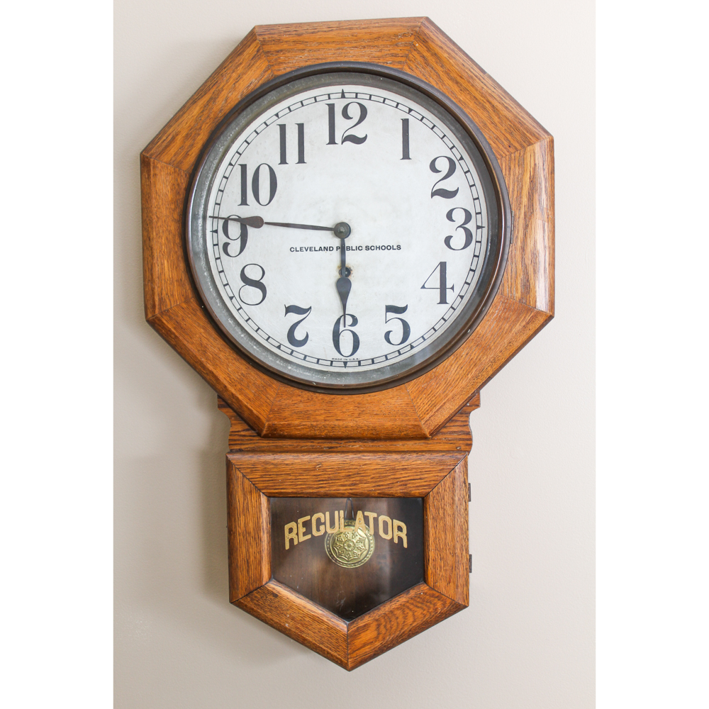 Oak Regulator Clock from Cleveland Public Schools