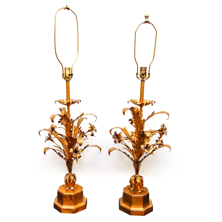 Brass Tone  Leaf and Floral Table Lamps