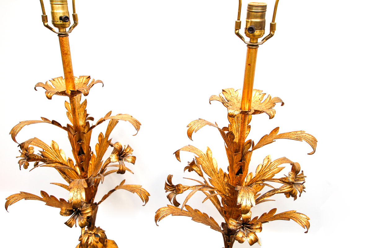 Brass Tone  Leaf and Floral Table Lamps
