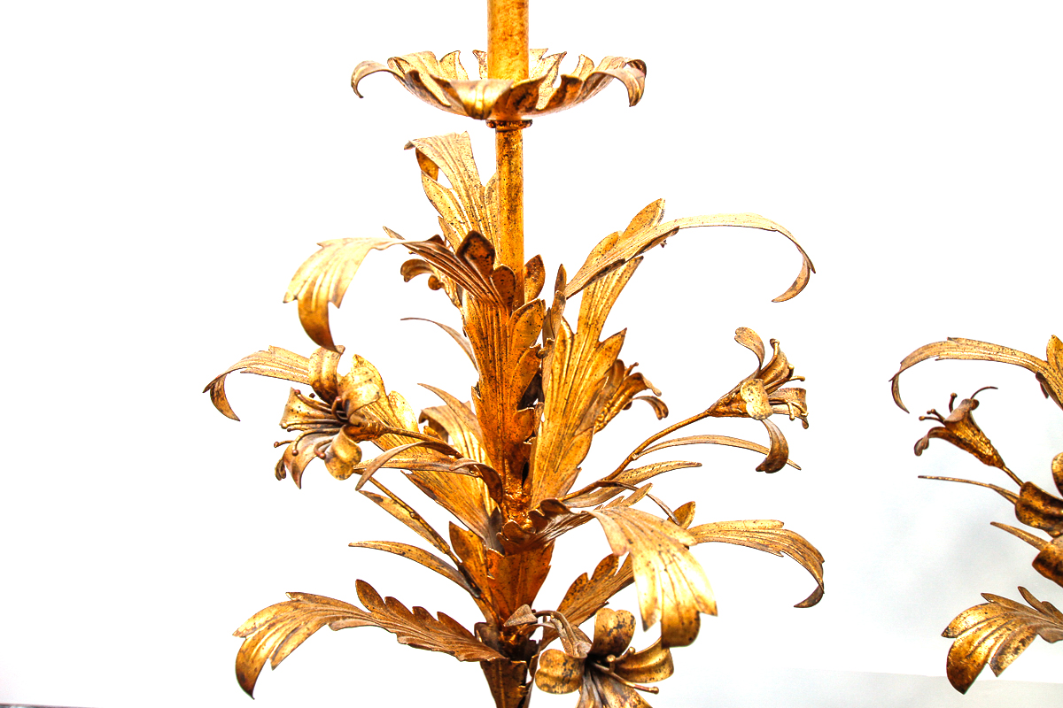 Brass Tone  Leaf and Floral Table Lamps
