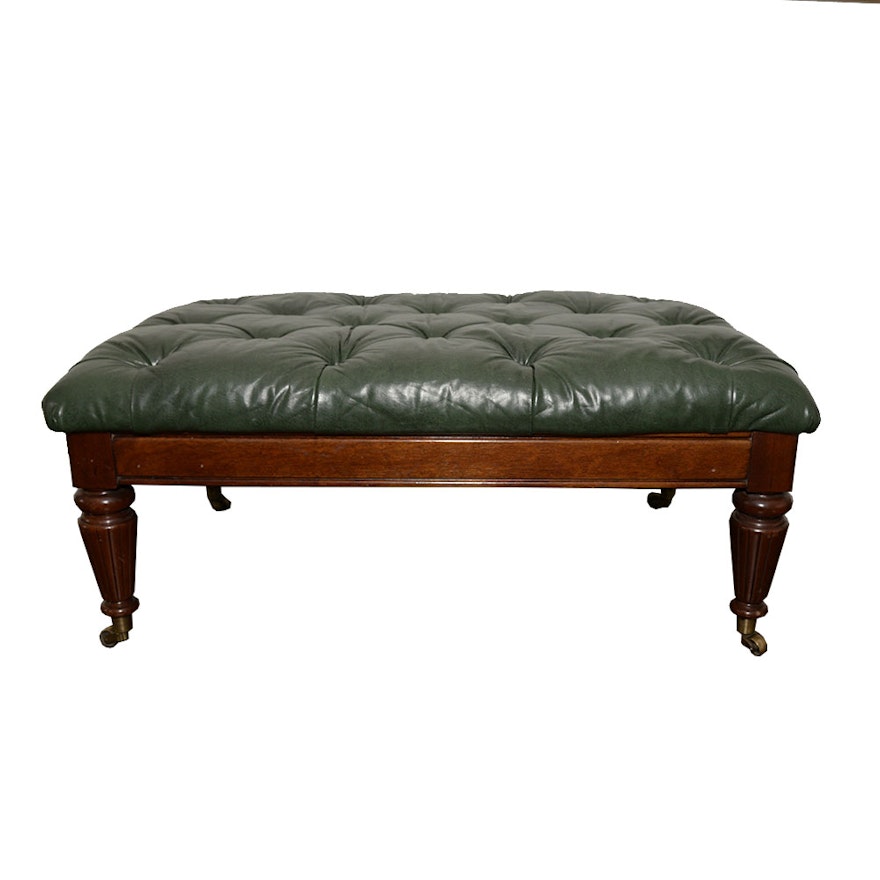Vintage Leather and Mahogany Ottoman