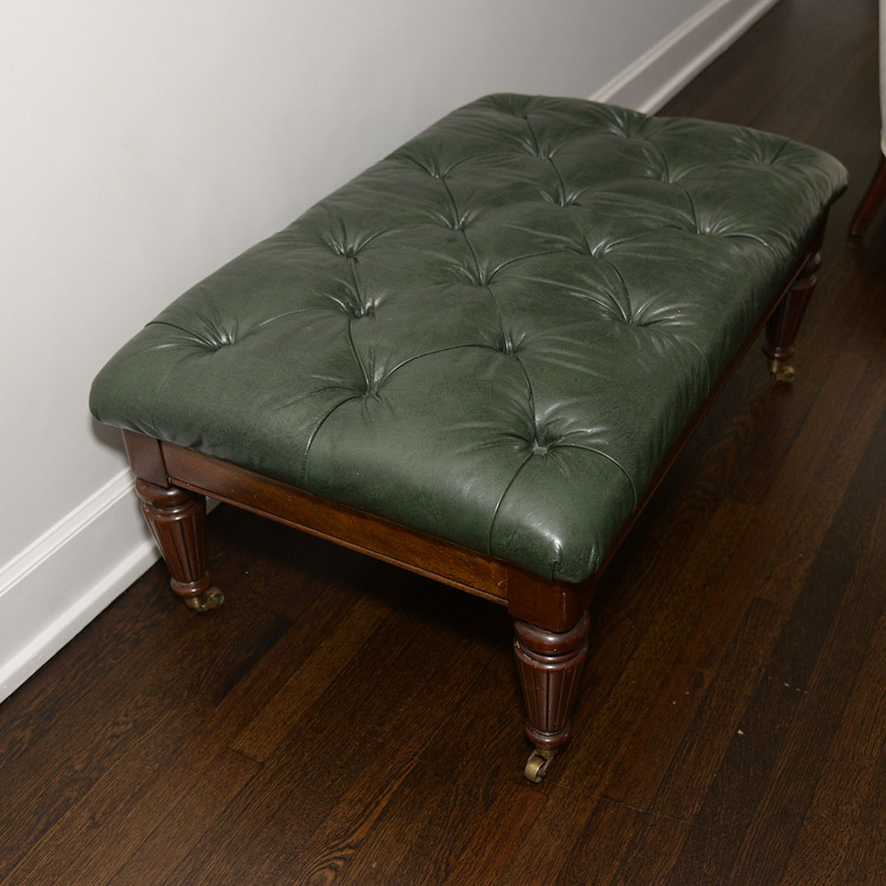 Vintage Leather and Mahogany Ottoman