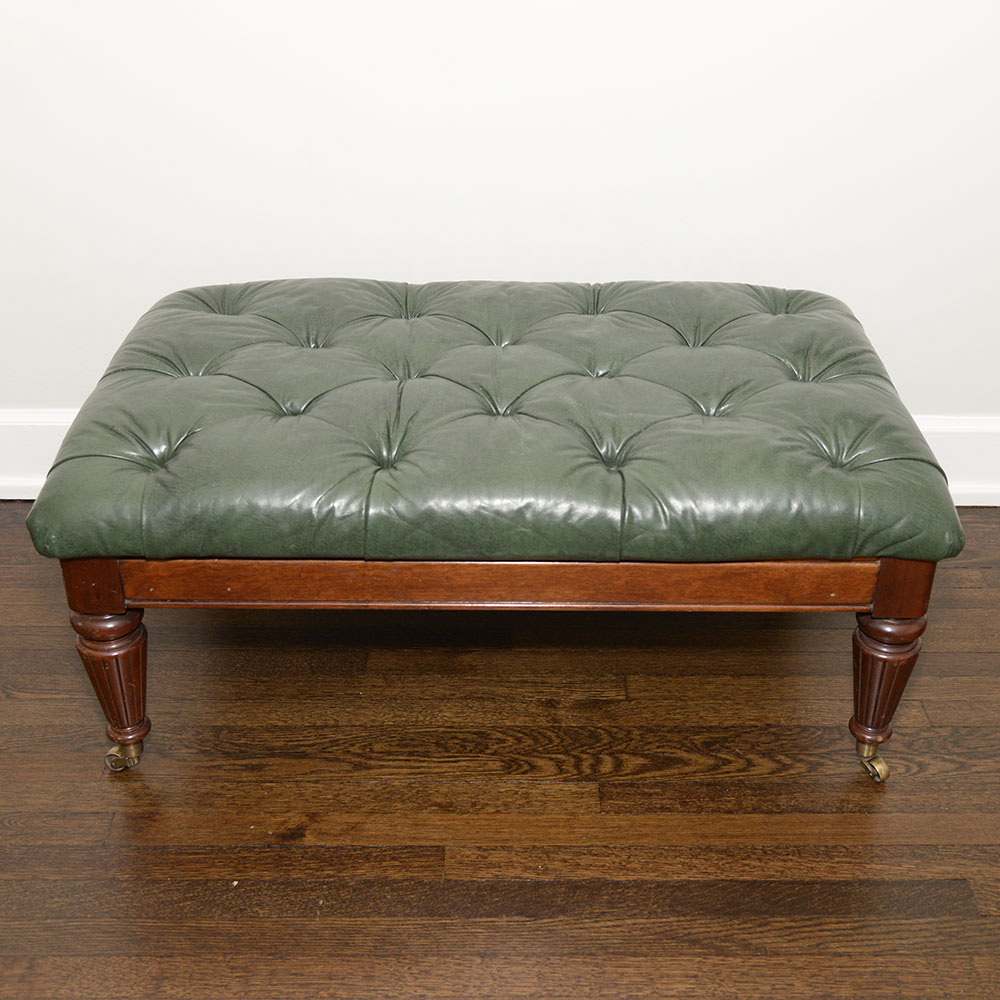 Vintage Leather and Mahogany Ottoman