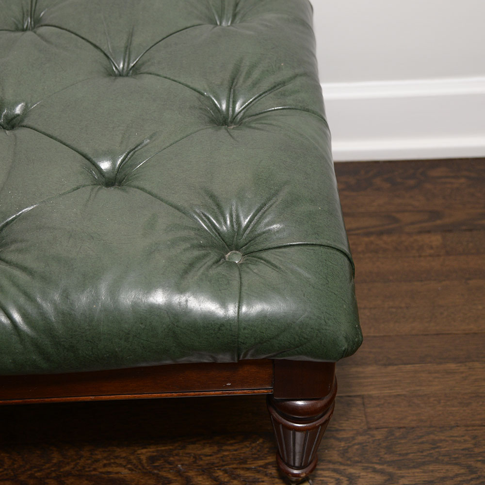 Vintage Leather and Mahogany Ottoman