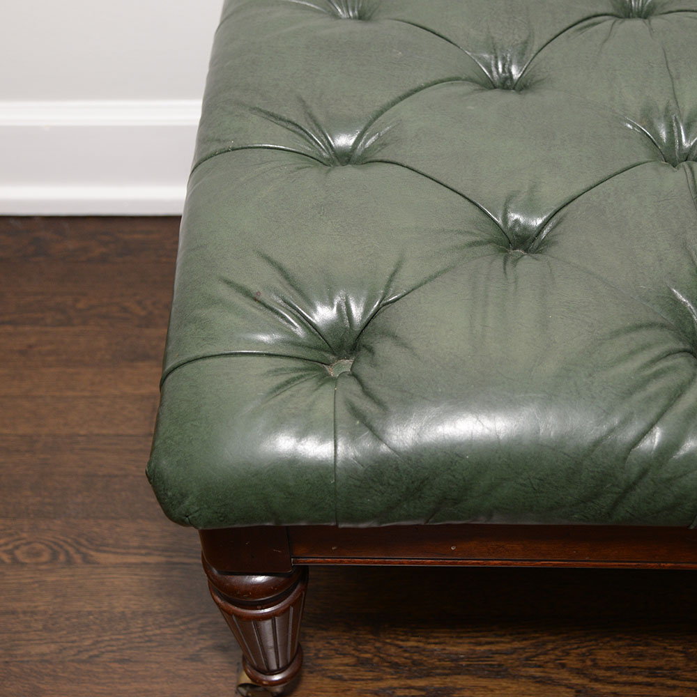 Vintage Leather and Mahogany Ottoman