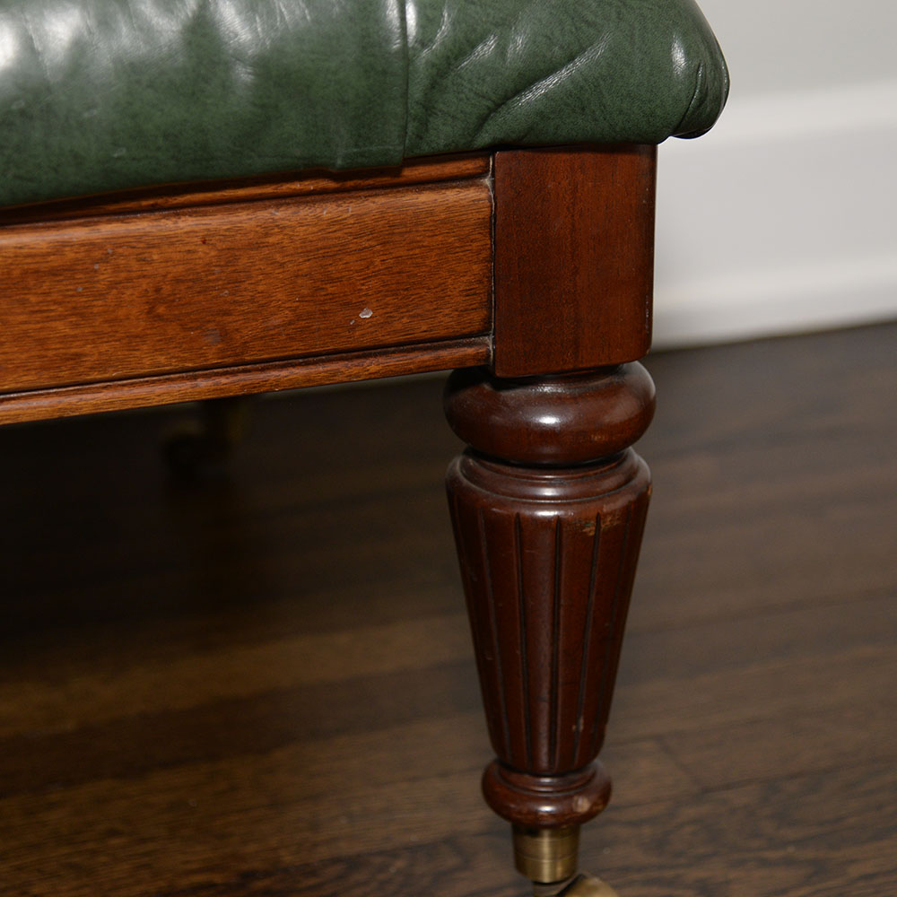 Vintage Leather and Mahogany Ottoman