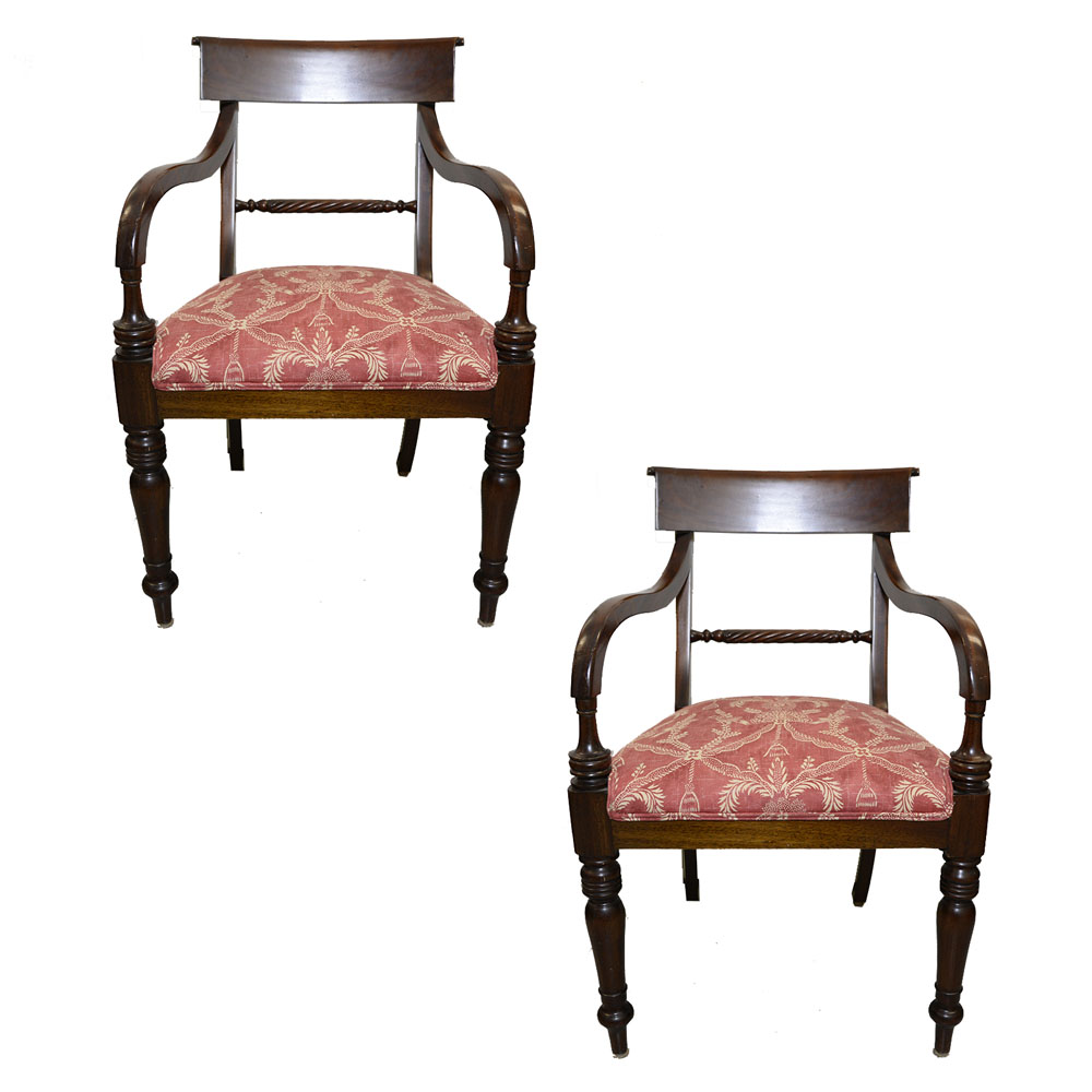 Pair of Vintage Fine Replica Regency Style Arm Chairs