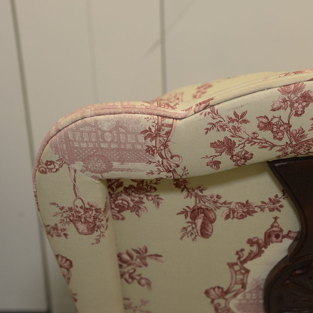 Toile Upholstered Fauteil a la Reine Chair
