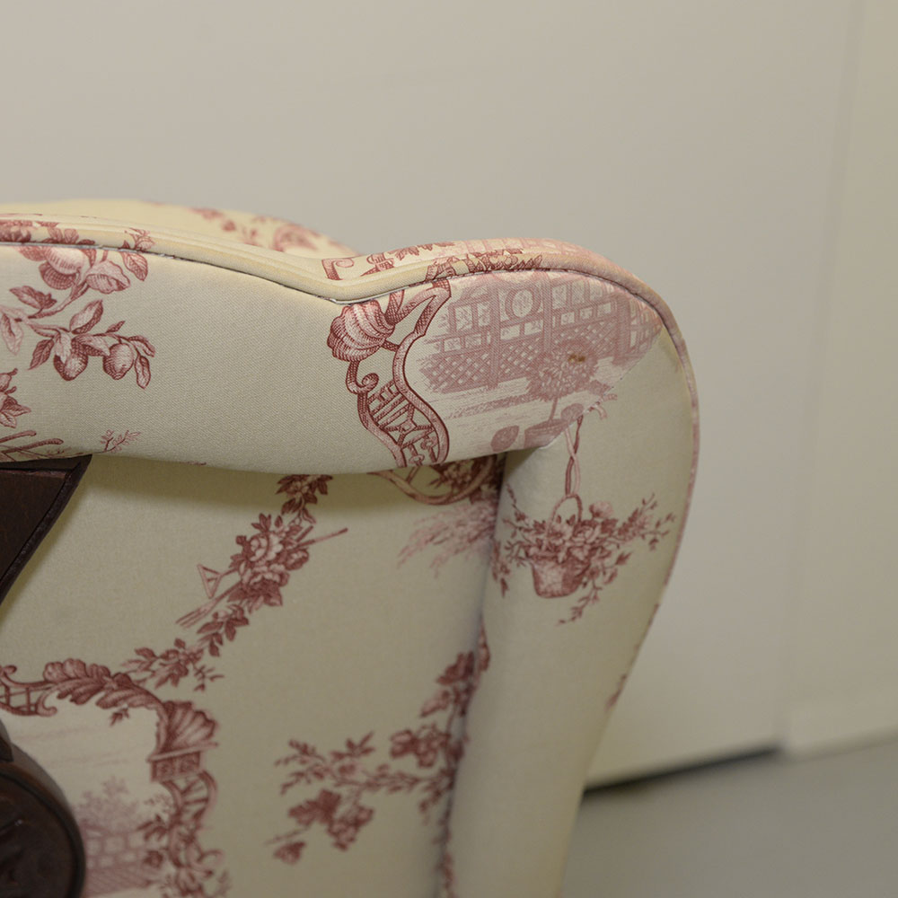 Toile Upholstered Fauteil a la Reine Chair