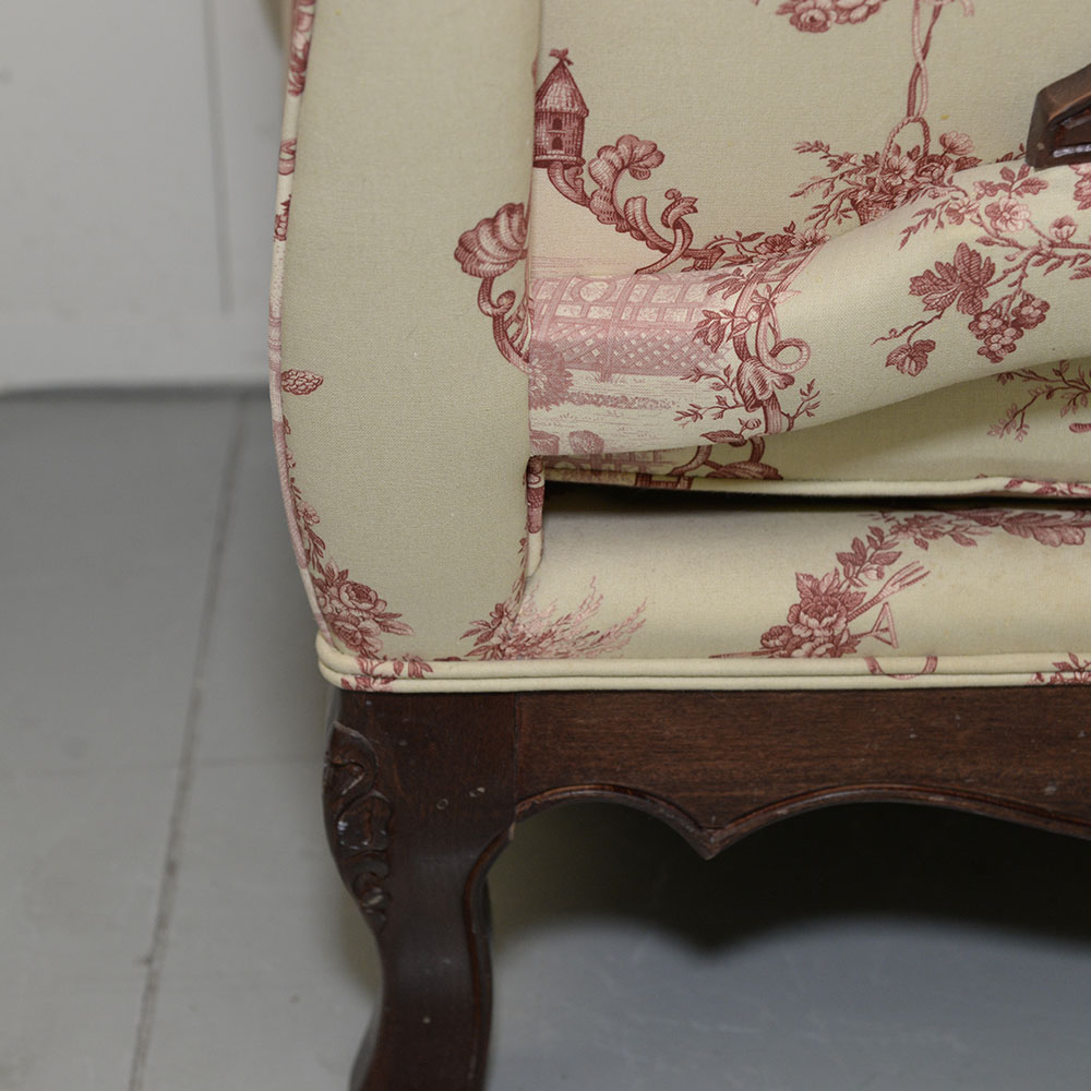Toile Upholstered Fauteil a la Reine Chair