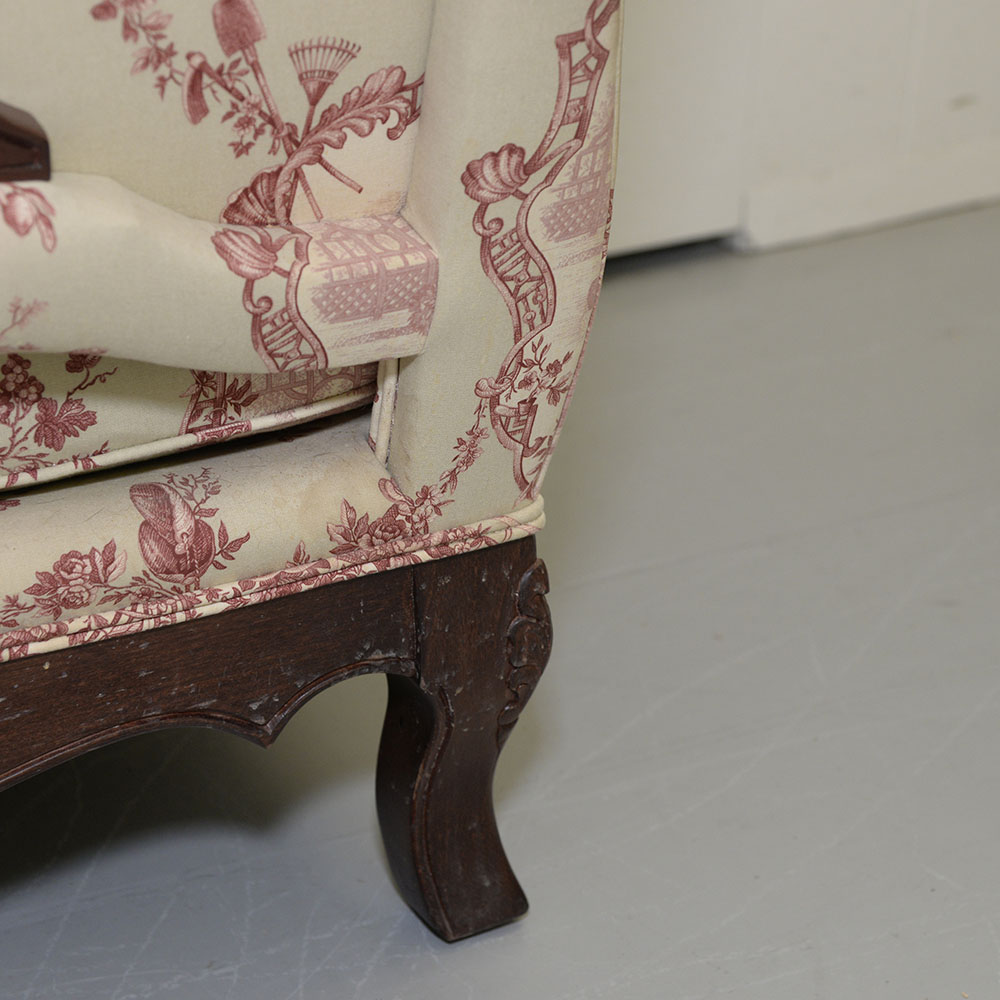 Toile Upholstered Fauteil a la Reine Chair