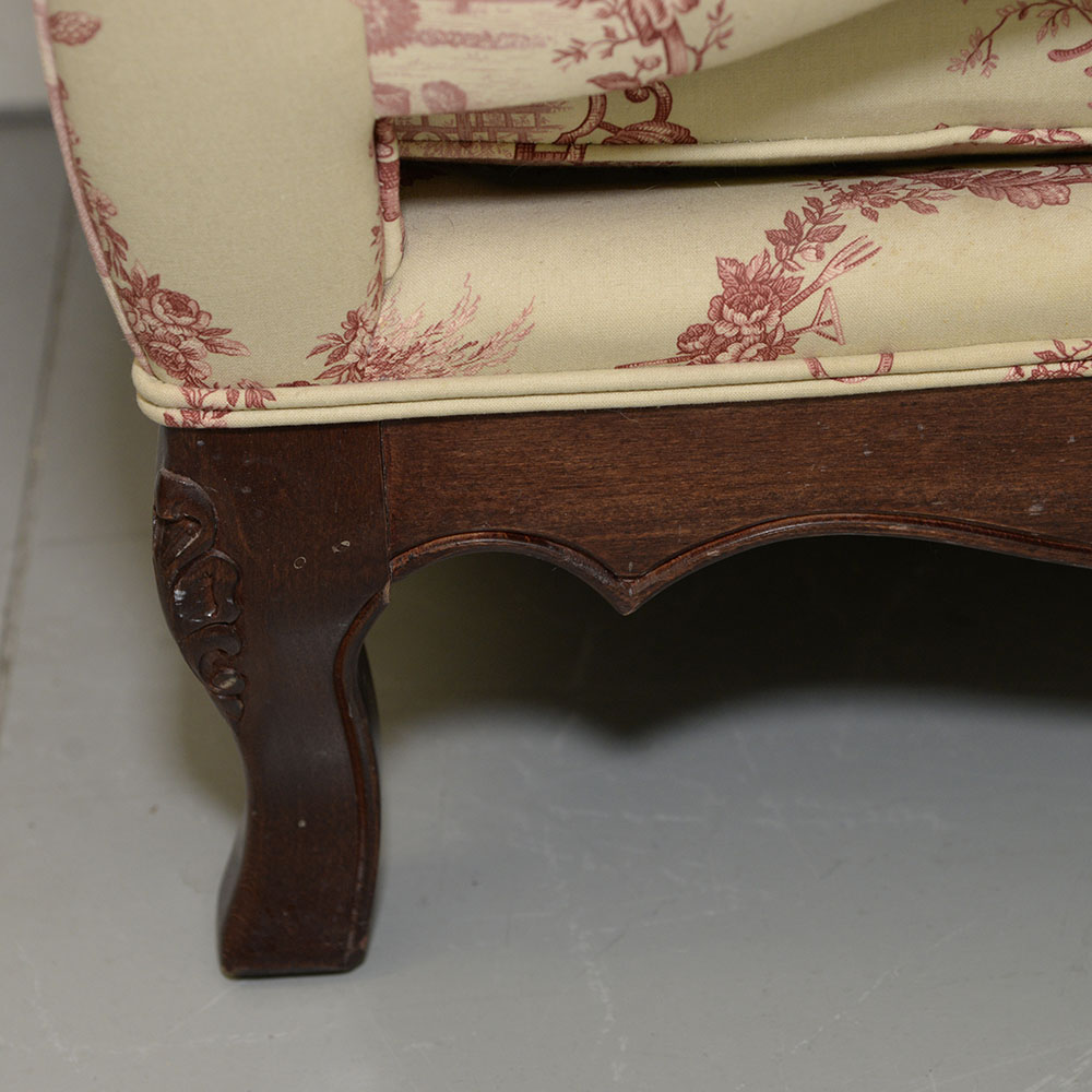 Toile Upholstered Fauteil a la Reine Chair