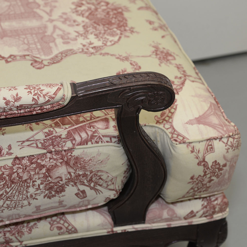 Toile Upholstered Fauteil a la Reine Chair