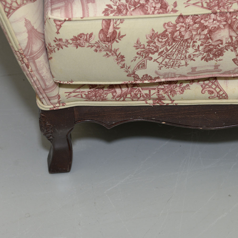 Toile Upholstered Fauteil a la Reine Chair