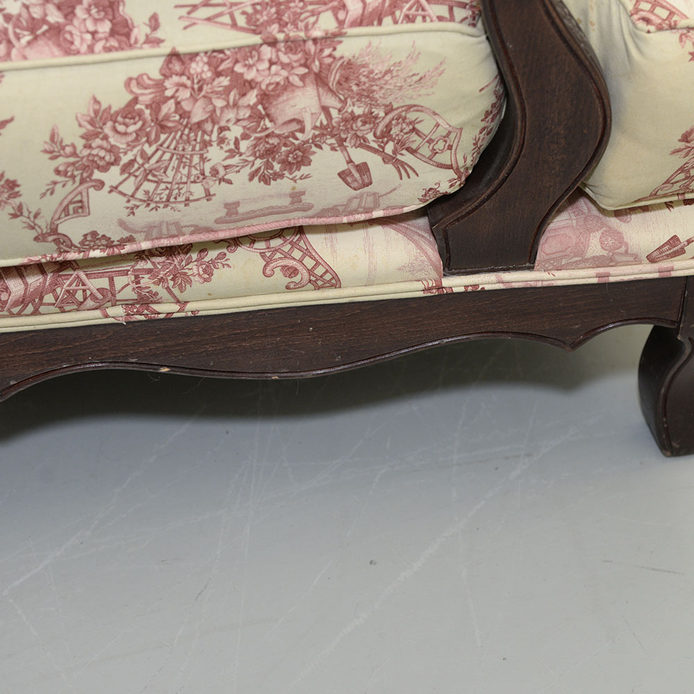 Toile Upholstered Fauteil a la Reine Chair