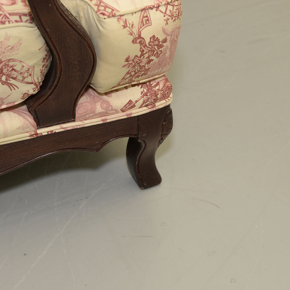 Toile Upholstered Fauteil a la Reine Chair