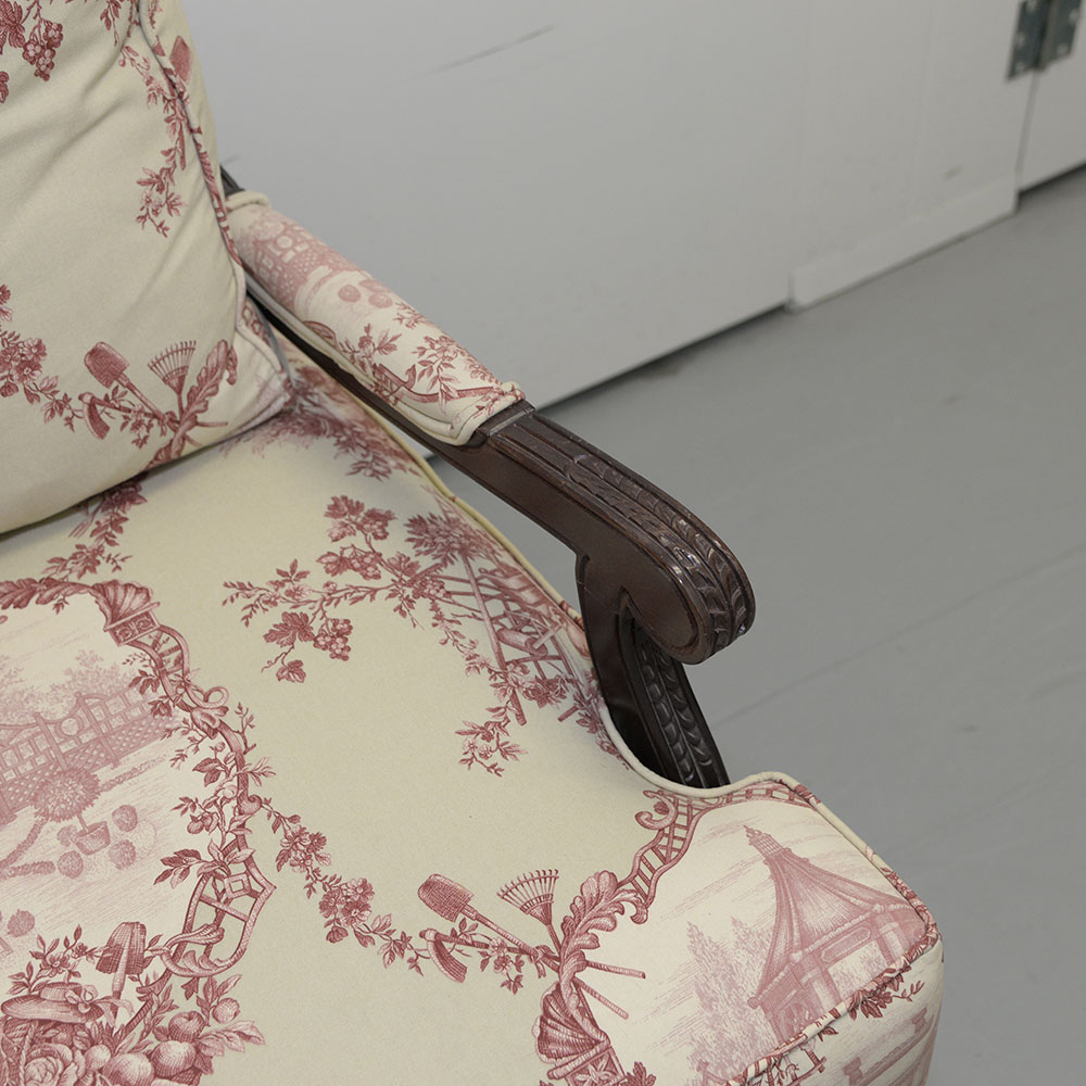 Toile Upholstered Fauteil a la Reine Chair