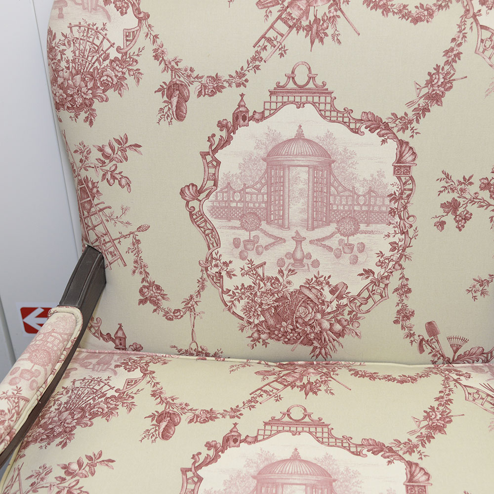 Toile Upholstered Fauteil a la Reine Chair