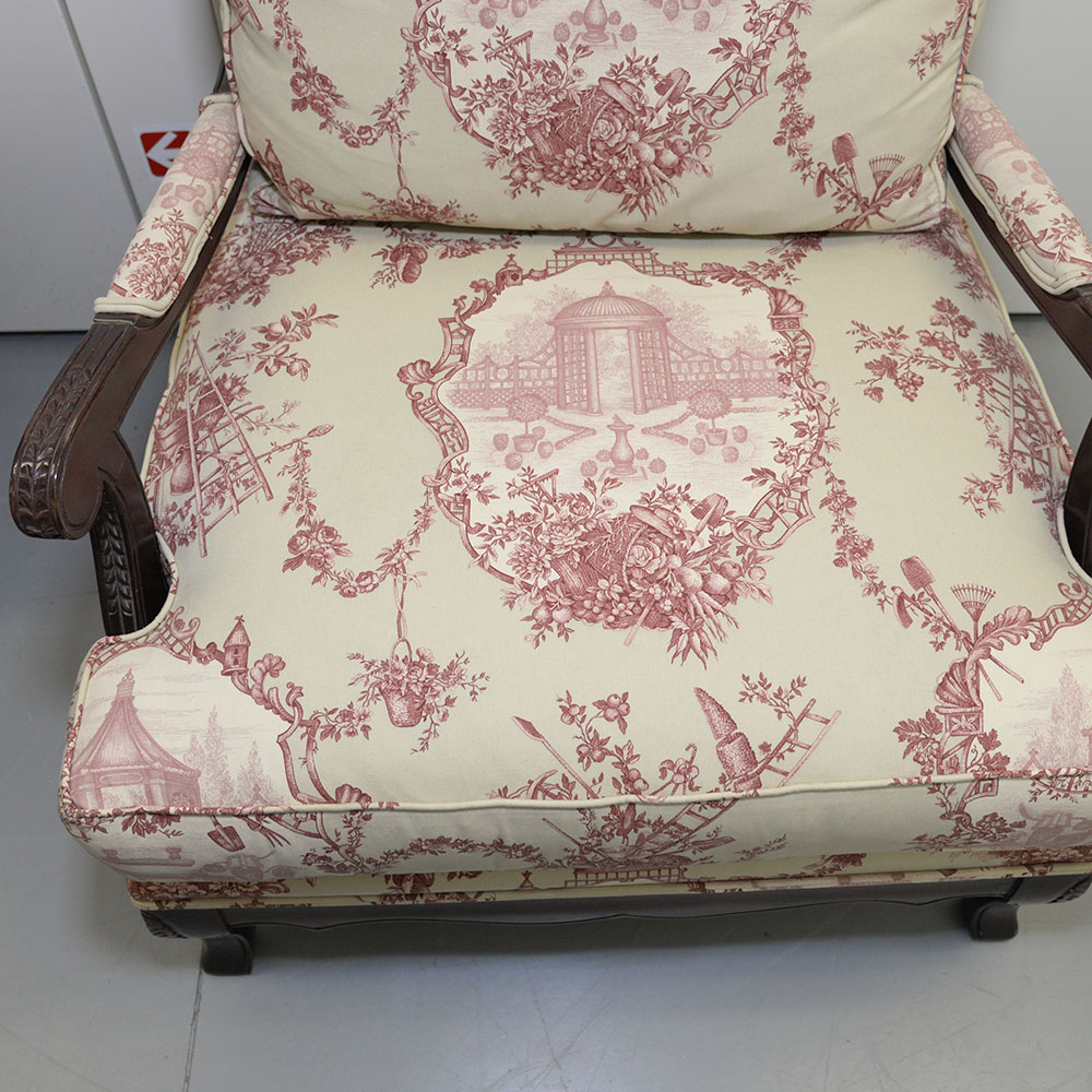 Toile Upholstered Fauteil a la Reine Chair