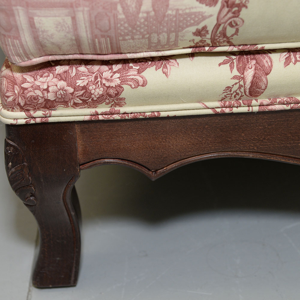 Toile Upholstered Fauteil a la Reine Chair