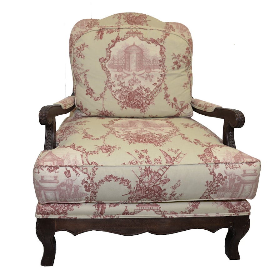 Toile Upholstered Fauteil a la Reine Chair