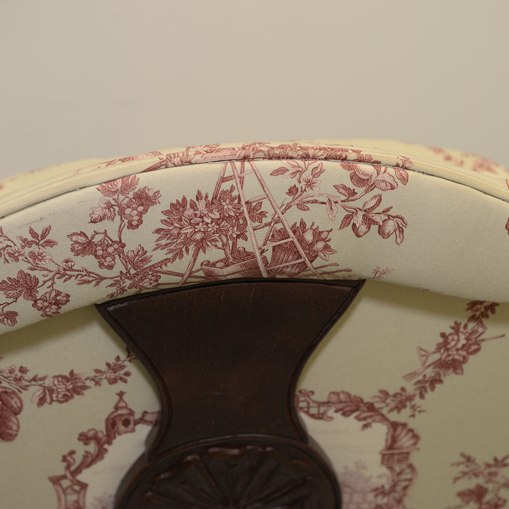 Toile Upholstered Fauteil a la Reine Chair