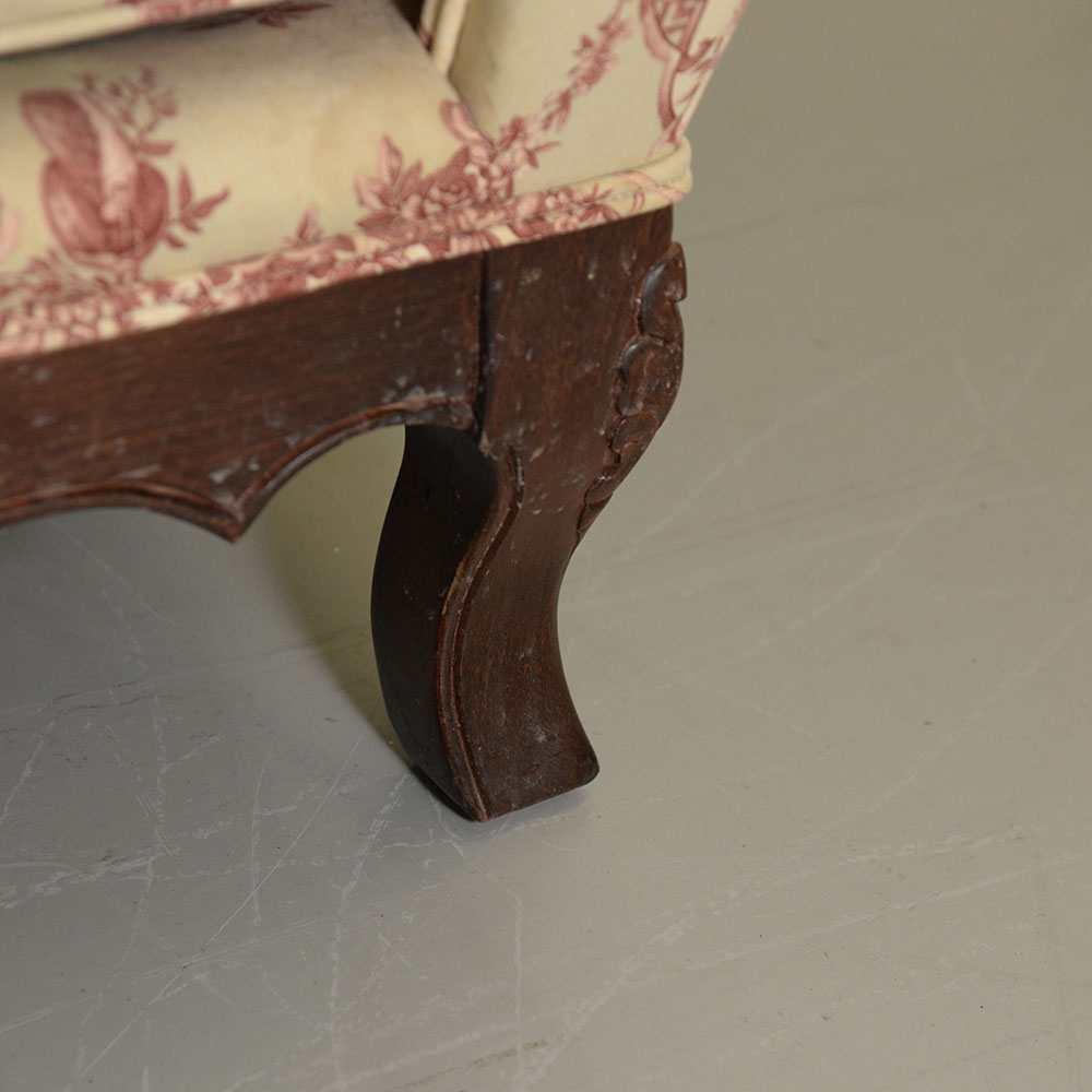 Toile Upholstered Fauteil a la Reine Chair