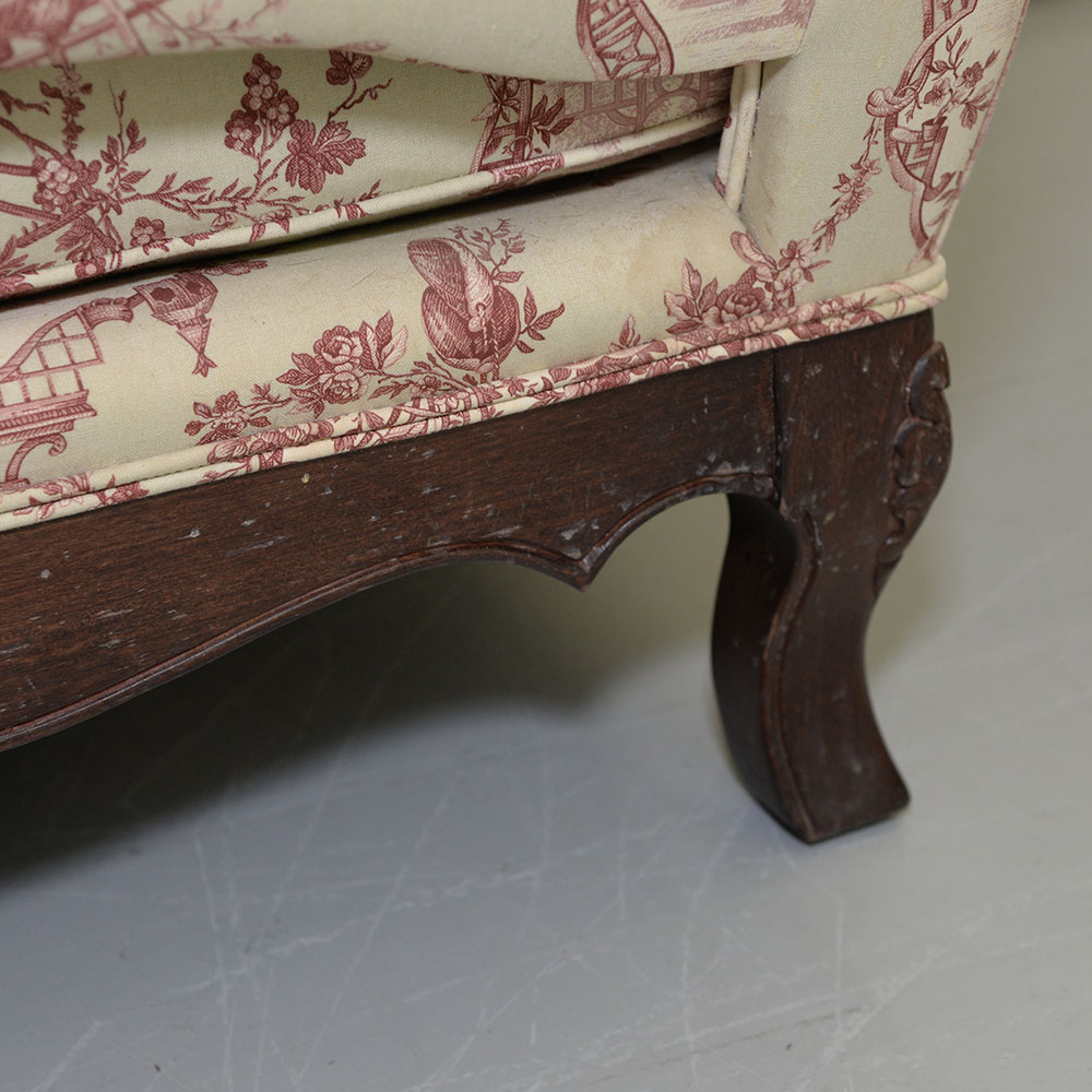 Toile Upholstered Fauteil a la Reine Chair
