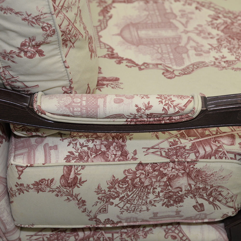 Toile Upholstered Fauteil a la Reine Chair