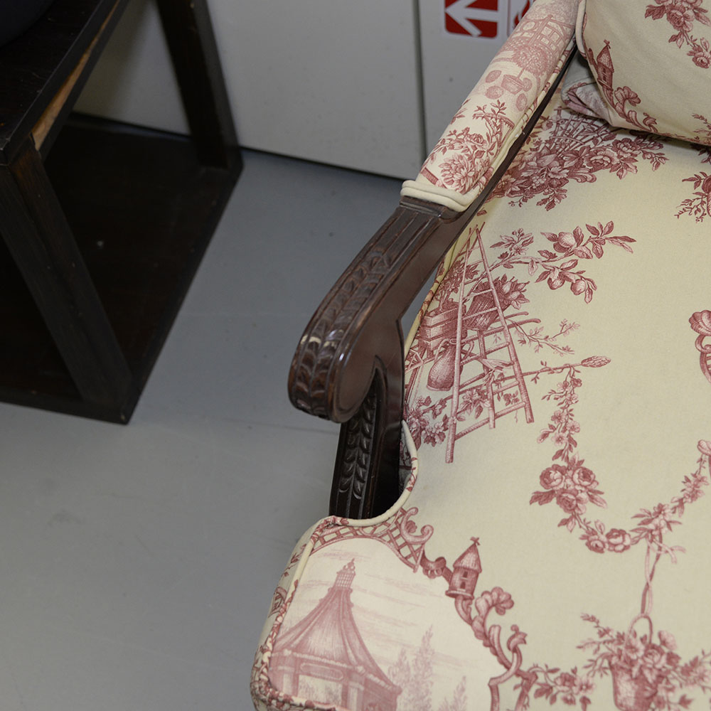Toile Upholstered Fauteil a la Reine Chair
