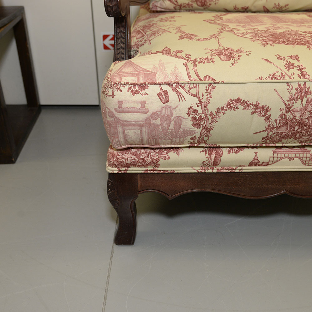 Toile Upholstered Fauteil a la Reine Chair