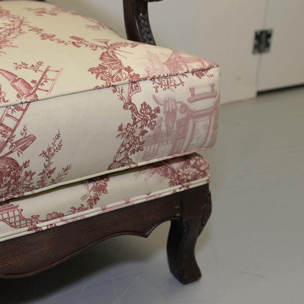 Toile Upholstered Fauteil a la Reine Chair