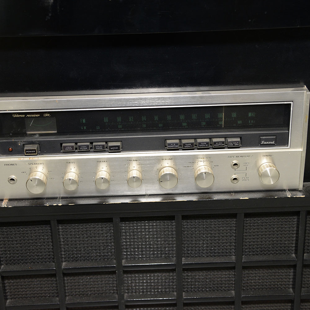 Vintage Dual Turntable, Sansui Receiver and Cabinet