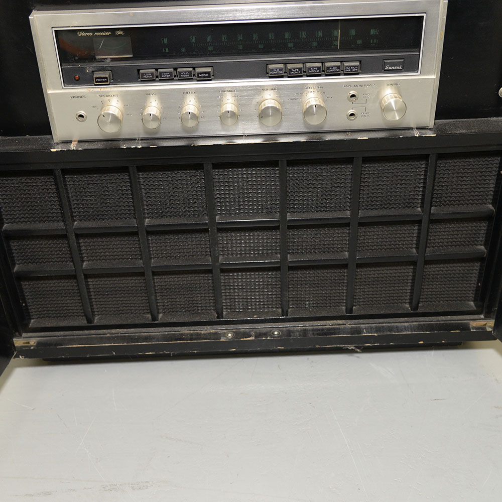 Vintage Dual Turntable, Sansui Receiver and Cabinet