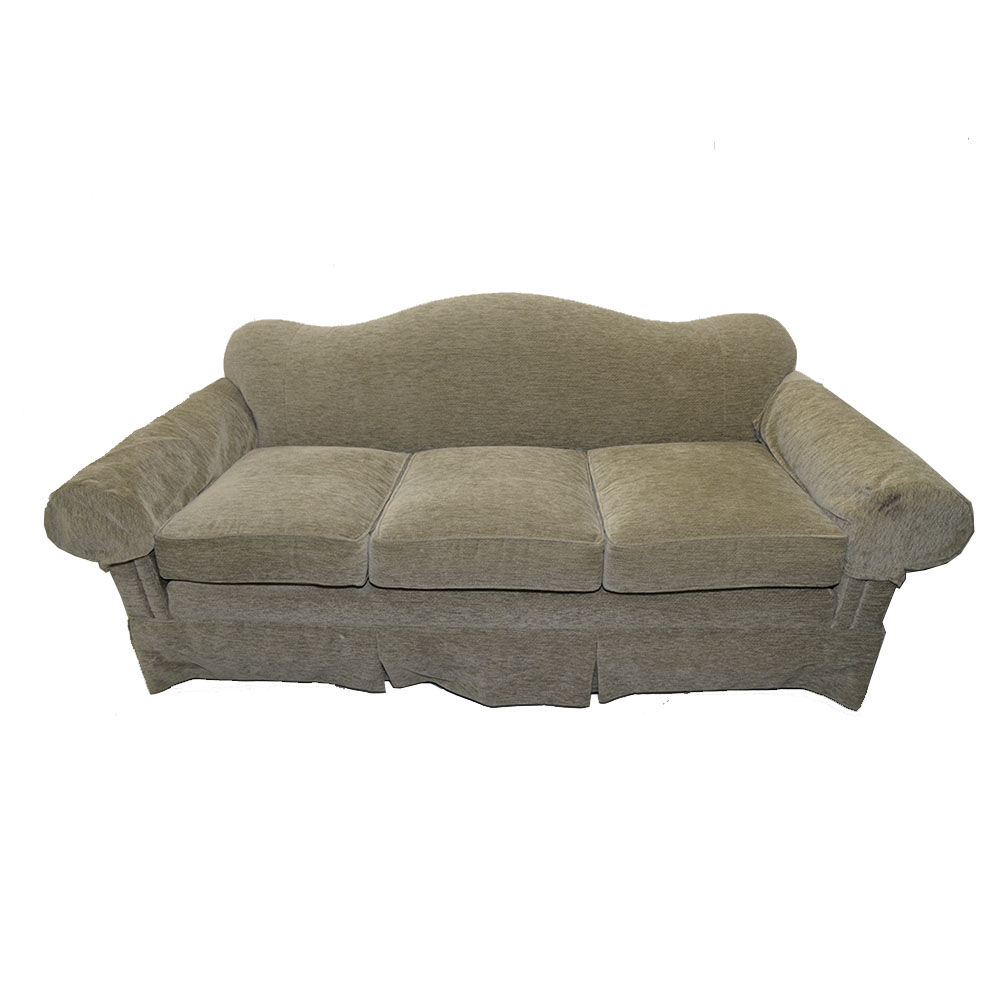 Contemporary Beige Velour Three-Seat Sofa