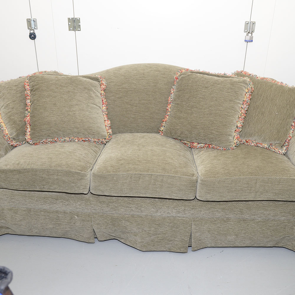 Contemporary Beige Velour Three-Seat Sofa